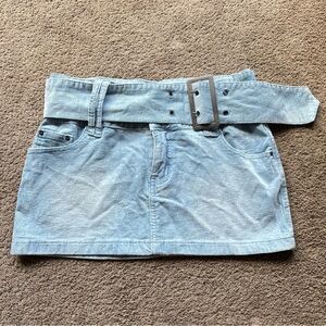 Light Blue Corduroy Mini Skirt with Belt